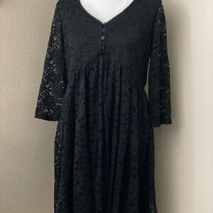 Torrid Black Lace Dress with 3/4 Sleeves (Size 1)